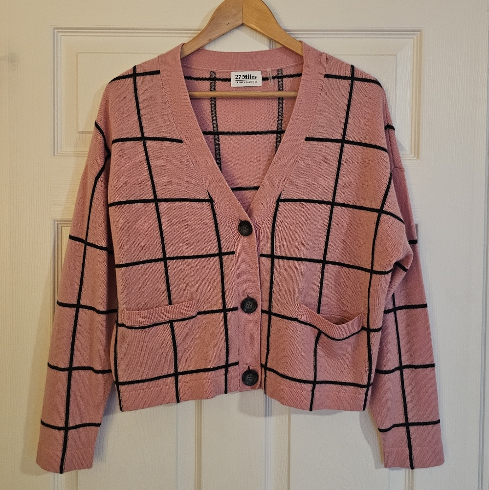 27 Miles Windowpane Cardigan Size Small
